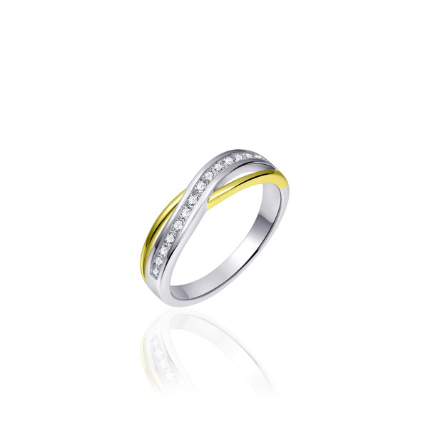 Damen Ring 925 Sterling Silber gelb vergoldet mit Zirkonia Steinen HELGI-R101Y