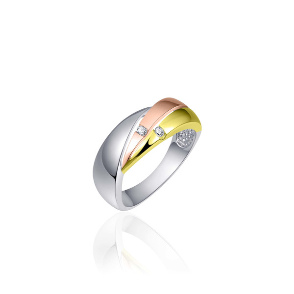 Damen Ring Tri-Colour 925 Sterling Silber, gelb, rosé vergoldet mit Zirkonia Stein HELGI-R054T
