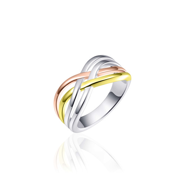 Damen Ring Tri-Colour 925 Silber rhodiniert gelb/rosé vergoldet HELGI-R076T