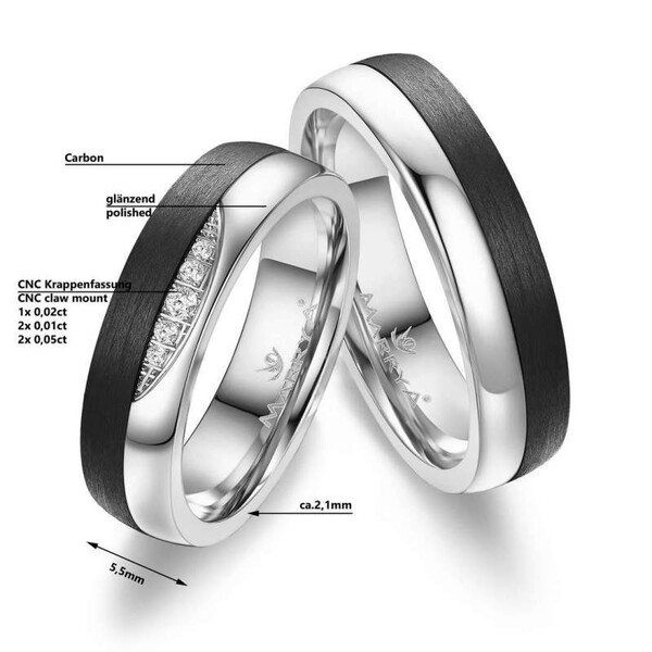 Trauringe Partnerringe Gold & Carbon CA-12