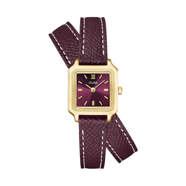 Gracieuse Mini Damenuhr Goldfarben Weinrot