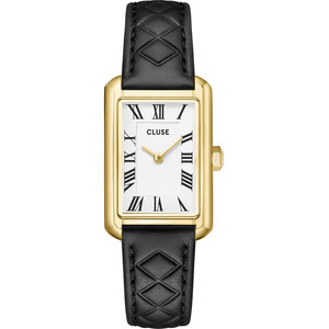 Belisenna Damenuhr schwarzes Lederband Goldfarben CW15005