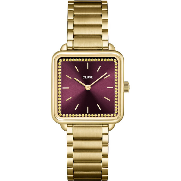 La T�tragone Damenuhr Edelstahl Weinrot Steinbesatz CW10314