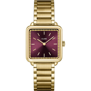 La T�tragone Damenuhr Edelstahl Weinrot Steinbesatz CW10314