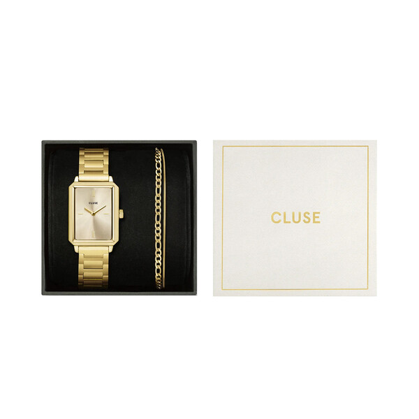 Geschenkbox - Fluette Damenuhr in Gold und Armband in...