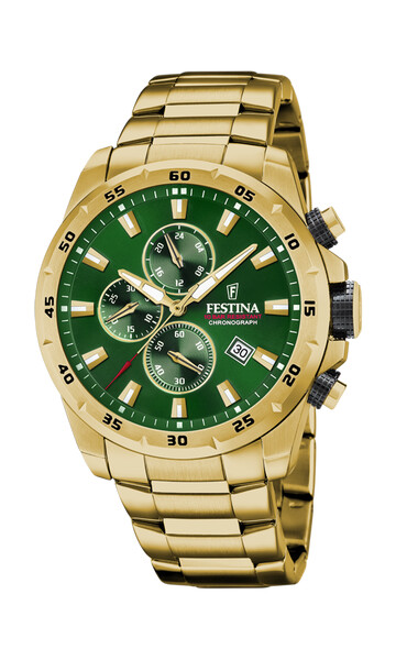 Festina Timeless Chronograph Herrenuhr Gr�n/Goldfarben...