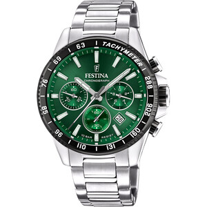 Festina Timeless Chronograph Herrenuhr Gr�n/Silber F20560/4