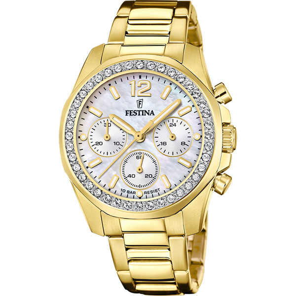 Festina Boyfriend Collection Damenuhr Perl-/Goldfarben...