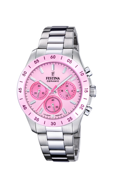 Festina Ceramic Unisex-Uhr Pink/Silber mit Keramiklünette...
