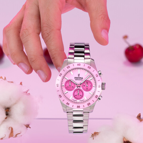 Festina Ceramic Unisex-Uhr Pink/Silber mit Keramiklünette...