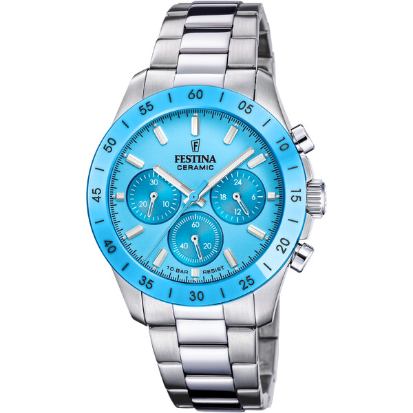 Festina Ceramic Unisex-Uhr Hellblau/Silber mit Keramikl�nette F20693/3