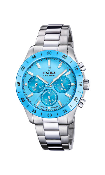 Festina Ceramic Unisex-Uhr Hellblau/Silber mit Keramikl�nette F20693/3