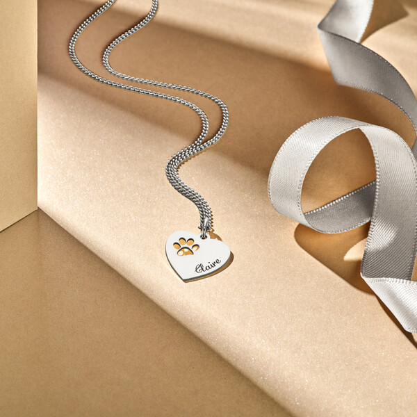 Silbernes Gravurpl�ttchen Herz mit Pfote