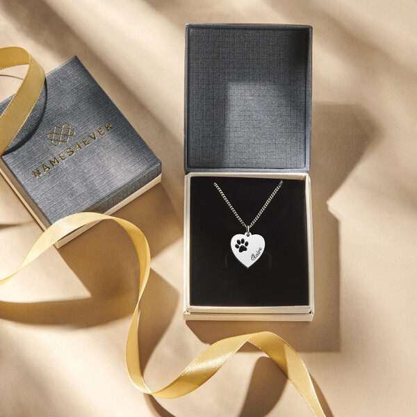 Silbernes Gravurpl�ttchen Herz mit Pfote
