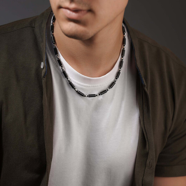 Police Silo Herrenkette in Schwarz/Silber PEAGN0037301