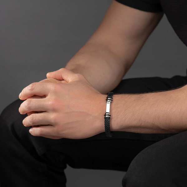 Police Highbridge Herrenarmband in Silber/Schwarz PEAGB0041404