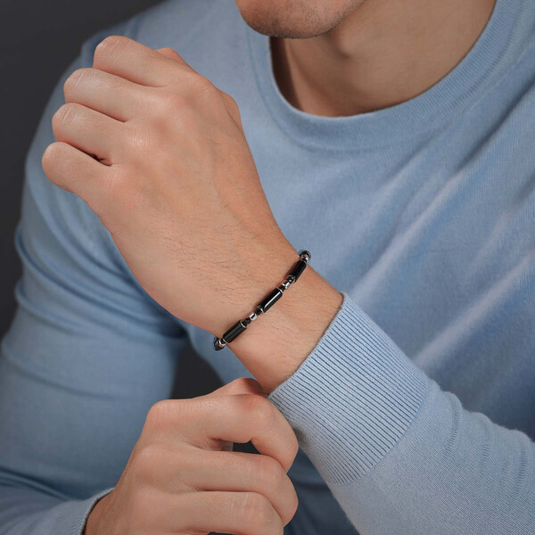 Police Silo Herrenarmband in Schwarz/Silber PEAGB0037301