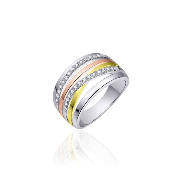 Damenring 925/- Sterlingsilber Tricolor mit...