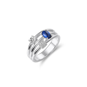 Damenring in Silber mit Zirkonia und blauem Zierstein R474B