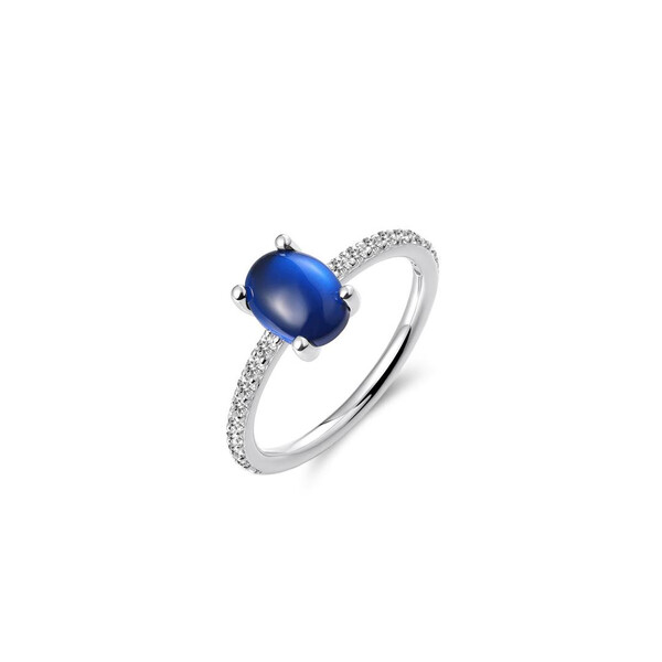 Damenring in Silber mit Zirkonia und blauem Zierstein R472B