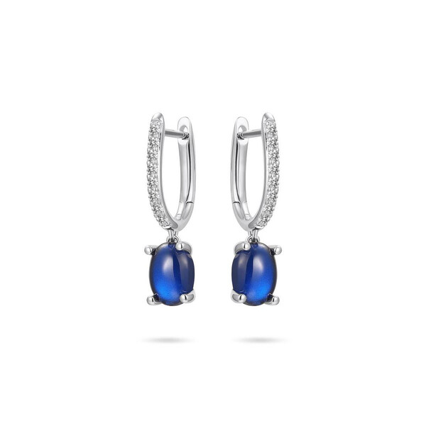 Creolen in Silber mit Zirkonia und baumelnden blauen...