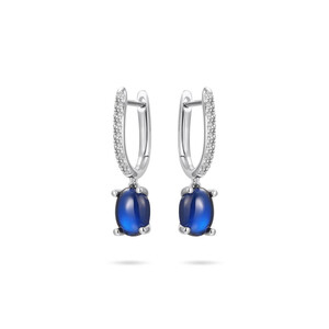 Creolen in Silber mit Zirkonia und baumelnden blauen...