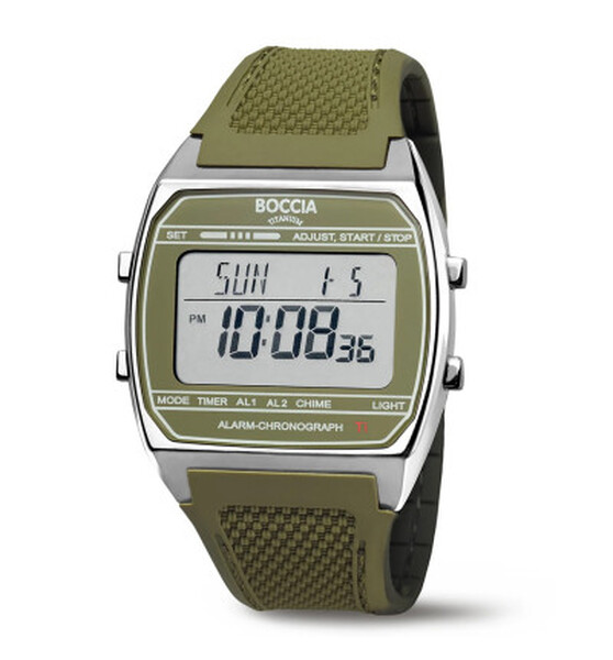 Boccia Titanuim Digitaluhr Olivgr�n/Silber 3738-03
