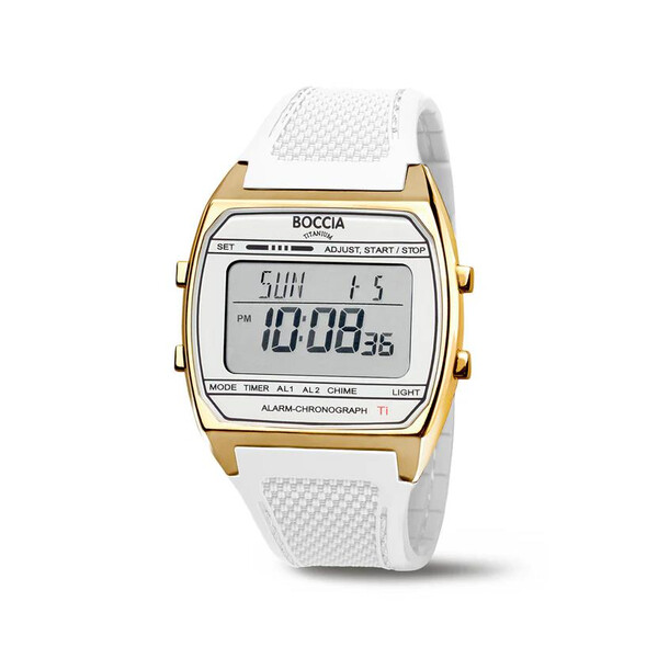 Boccia Titanuim Digitaluhr Wei�/Gold 3738-04