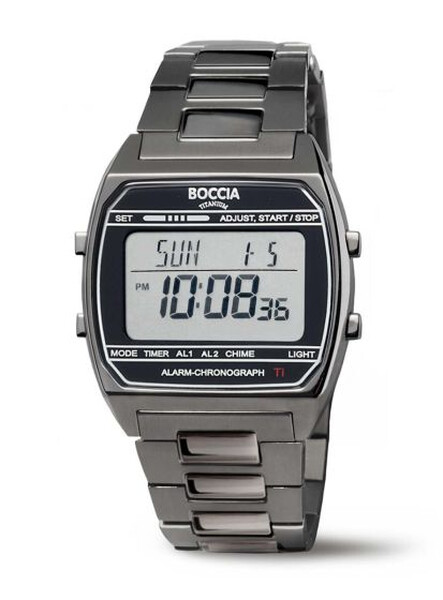 Boccia Titanuim Digitaluhr Schwarz 3738-07