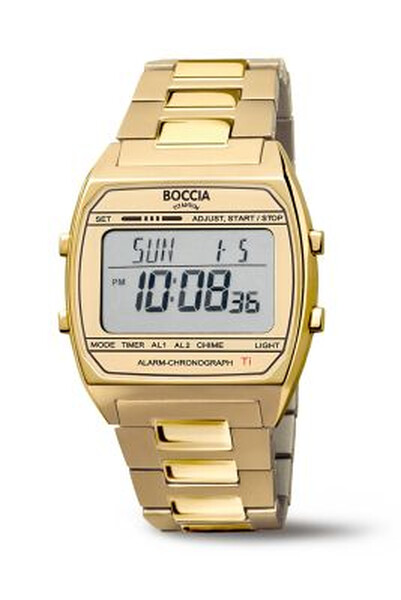 Boccia Titanuim Digitaluhr Goldfarben 3738-08