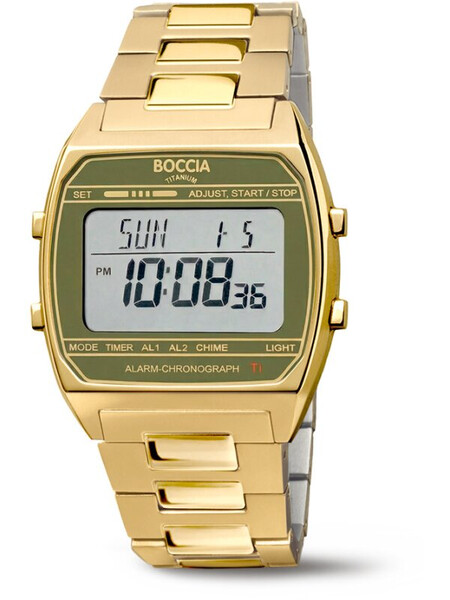 Boccia Titanuim Digitaluhr Goldfarben 3738-09