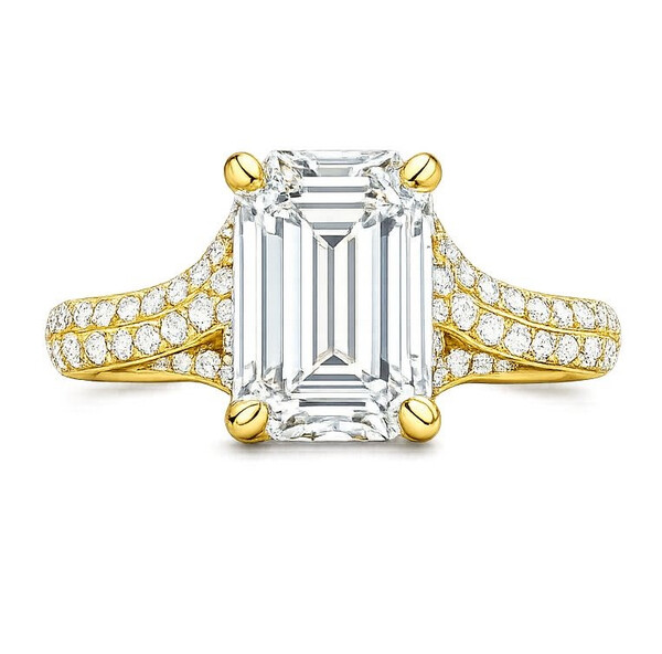 Antragsring diamantbesetzt aus Gold mit Labordiamant (Smaragd)