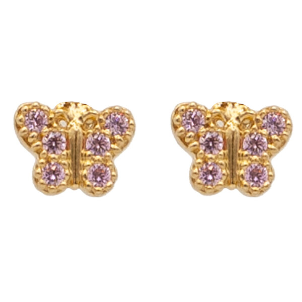 Ohrstecker f�r Damen in Gold Schmetterling mit lila Zirkonia