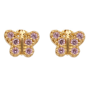 Ohrstecker f�r Damen in Gold Schmetterling mit lila Zirkonia