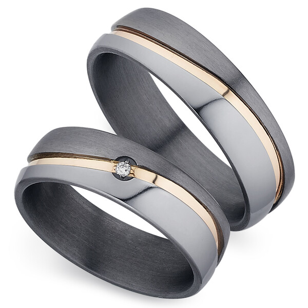 Trauringe aus Tantal & Silber mit Diamant