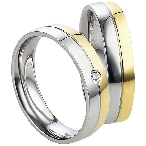 Trauringpaar Edelstahl Bicolor mit Zirkonia