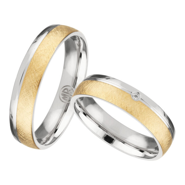Trauringpaar Edelstahl Bicolor mit Zirkonia