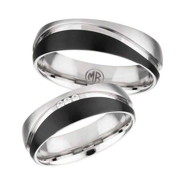 Trauringpaar Edelstahl Bicolor mit Zirkonia