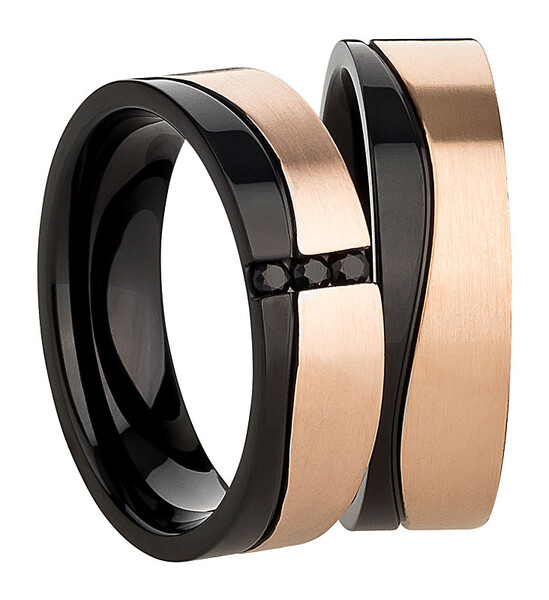 Trauringpaar Edelstahl Bicolor mit Zirkonia