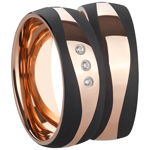 Trauringpaar Edelstahl Bicolor mit Zirkonia