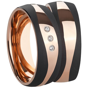 Trauringpaar Edelstahl Bicolor mit Zirkonia