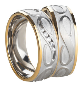 Trauringpaar Edelstahl Bicolor mit Zirkonia
