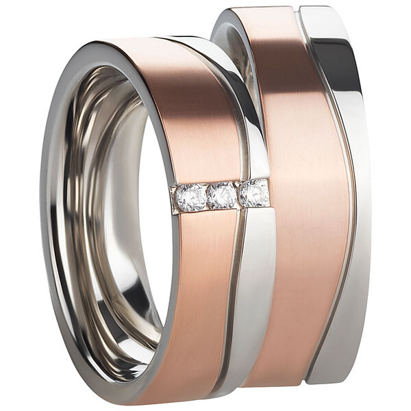 Trauringpaar Edelstahl Bicolor mit Zirkonia