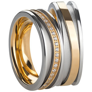 Trauringpaar Edelstahl Bicolor mit Zirkonia