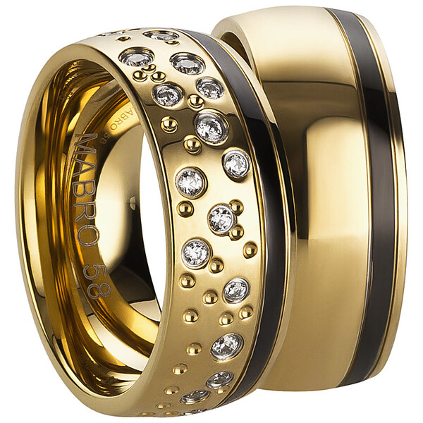 Trauringpaar Edelstahl Bicolor mit Zirkonia