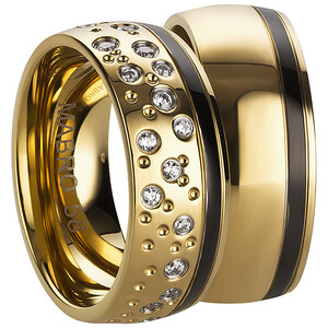 Trauringpaar Edelstahl Bicolor mit Zirkonia