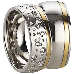 Trauringpaar Edelstahl Bicolor mit Zirkonia
