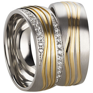 Trauringpaar Edelstahl Bicolor mit Zirkonia