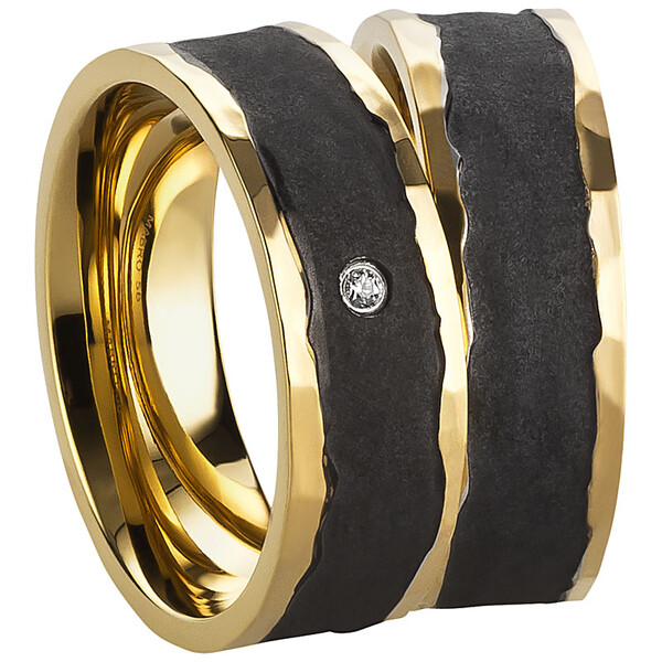 Trauringpaar Edelstahl Bicolor mit Zirkonia