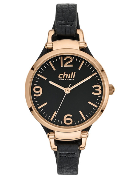 CHILL Damen Uhr 1506 mit Ros Metallgehuse und Lederband Schwarz Produktbild